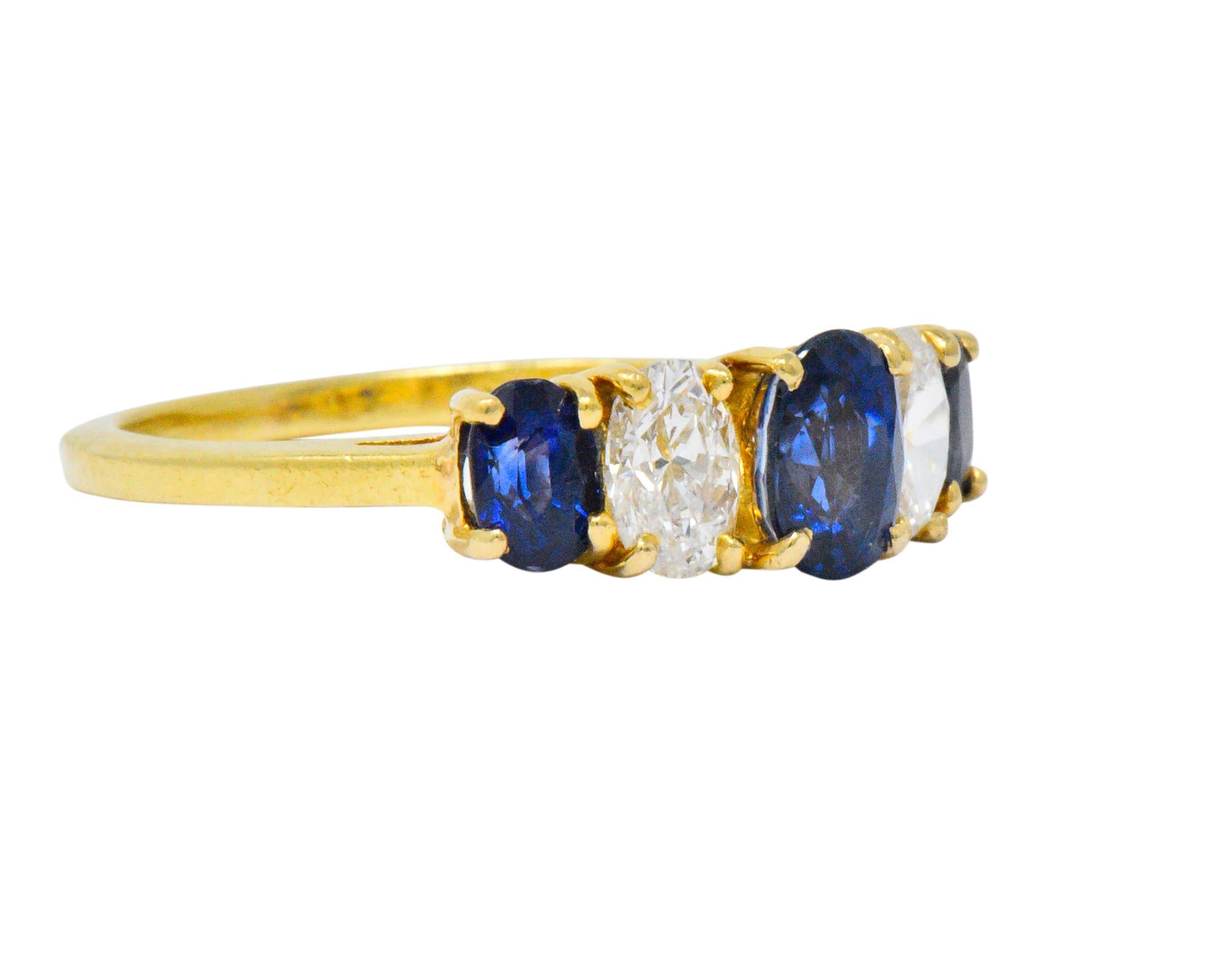 Contemporary Vintage 2.08 Carats Sapphire Diamond 18 Karat Gold Band Ring
