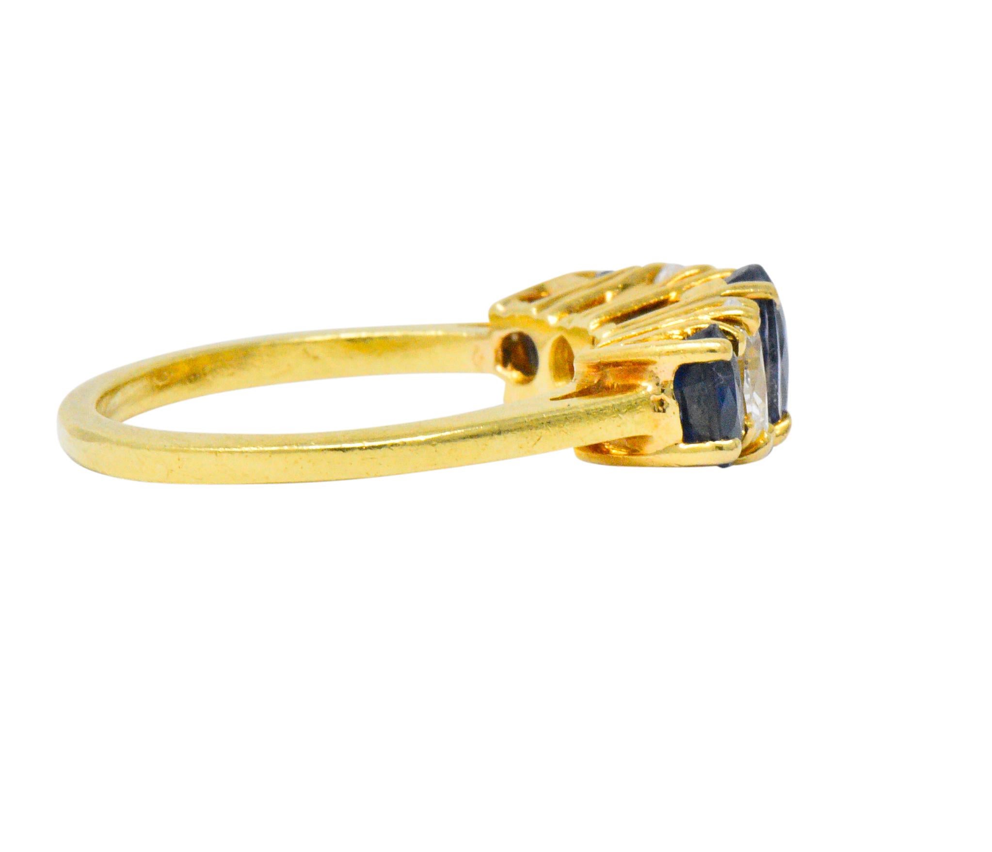 Oval Cut Vintage 2.08 Carats Sapphire Diamond 18 Karat Gold Band Ring