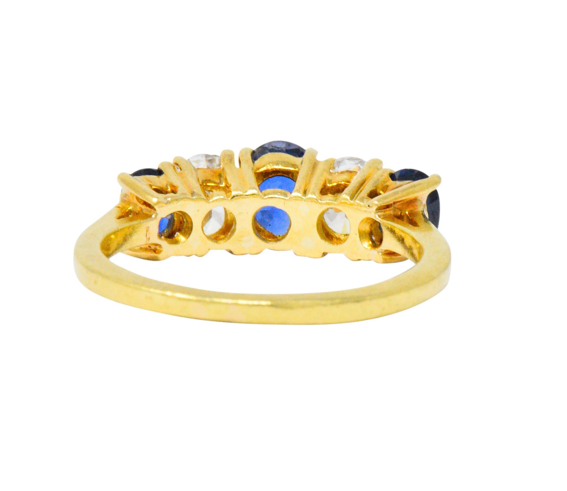 Vintage 2.08 Carats Sapphire Diamond 18 Karat Gold Band Ring In Excellent Condition In Philadelphia, PA