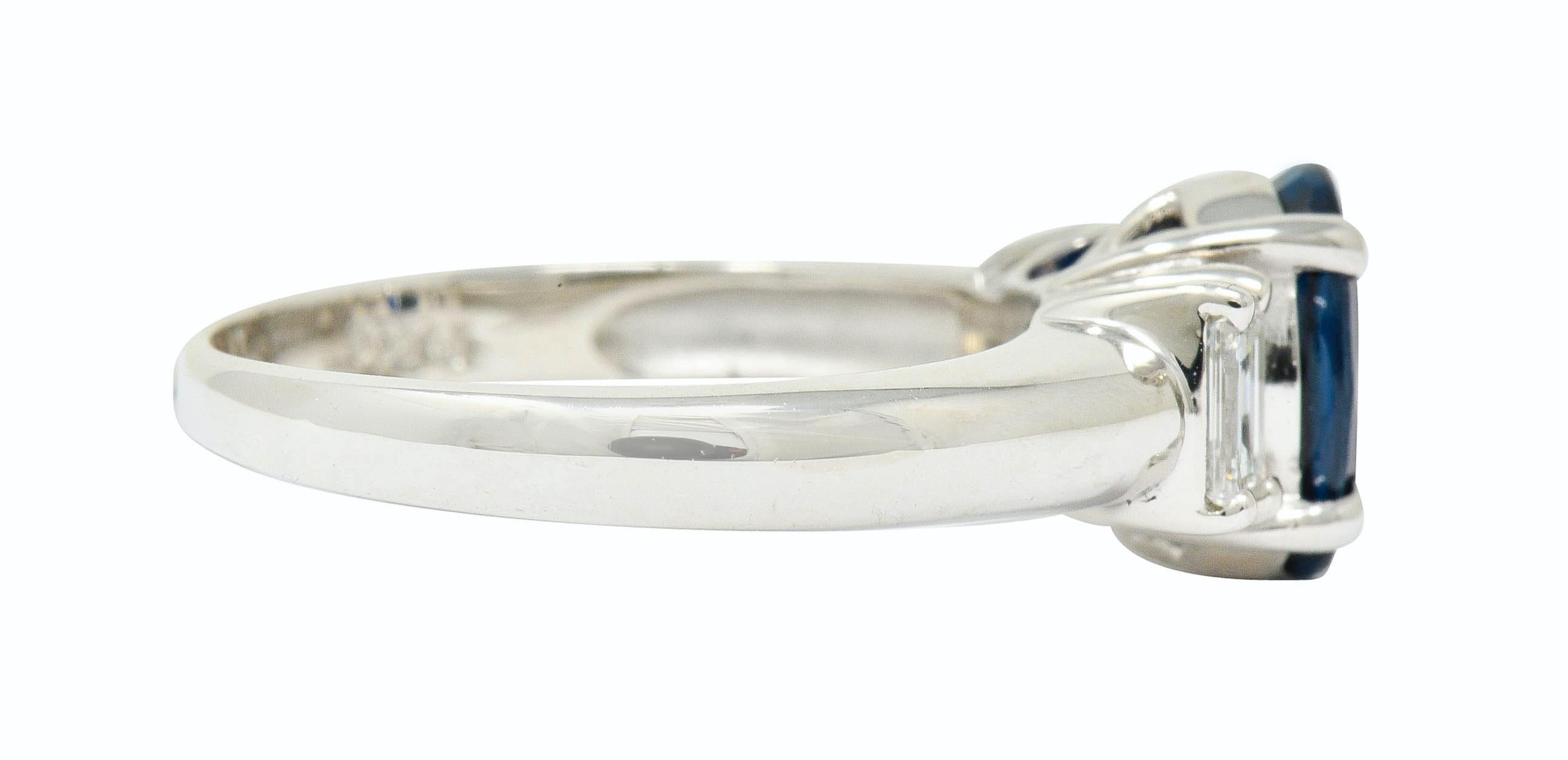 Oval Cut Contemporary 2.08 Carat Sapphire Diamond Platinum Three-Stone Ring