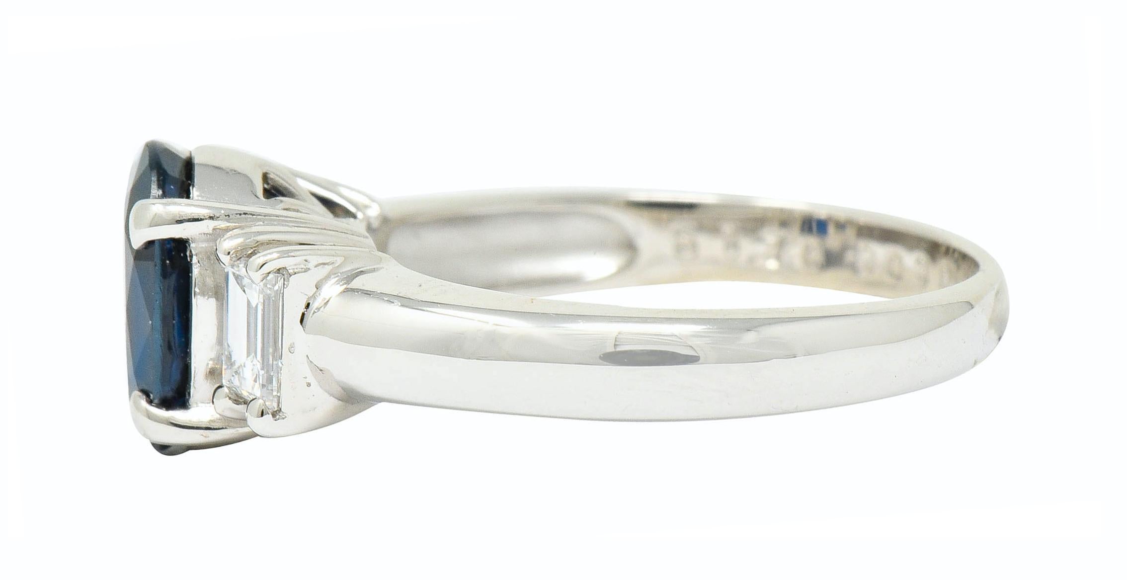 Women's or Men's Contemporary 2.08 Carat Sapphire Diamond Platinum Three-Stone Ring