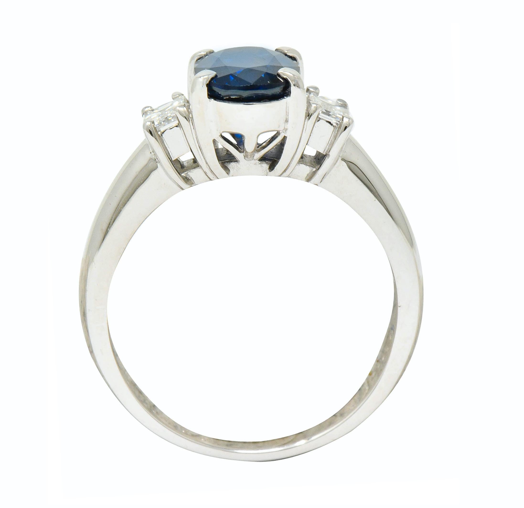 Contemporary 2.08 Carat Sapphire Diamond Platinum Three-Stone Ring 2