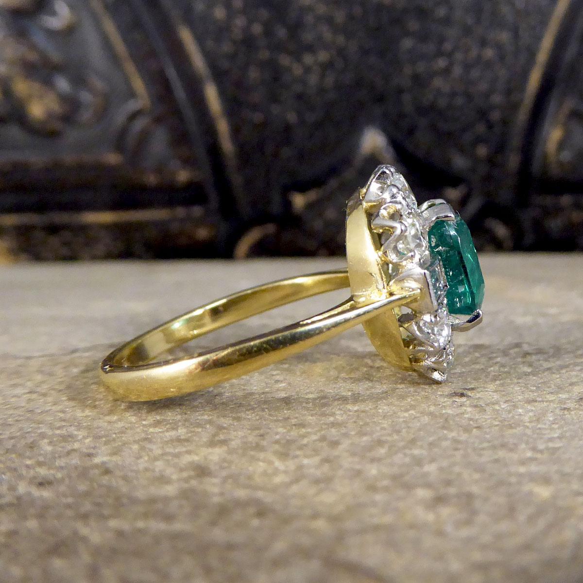 Edwardian Contemporary 2.08ct Emerald and 1.25ct Diamond Cluster Ring in 18ct Gold