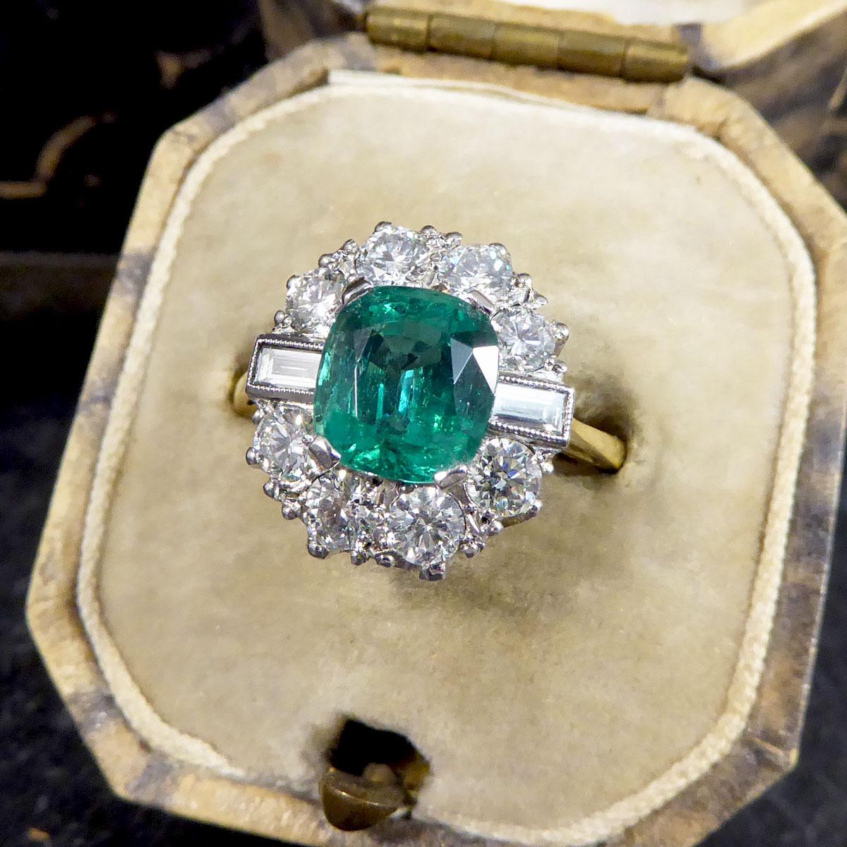 Contemporary 2.08ct Emerald and 1.25ct Diamond Cluster Ring in 18ct Gold 2