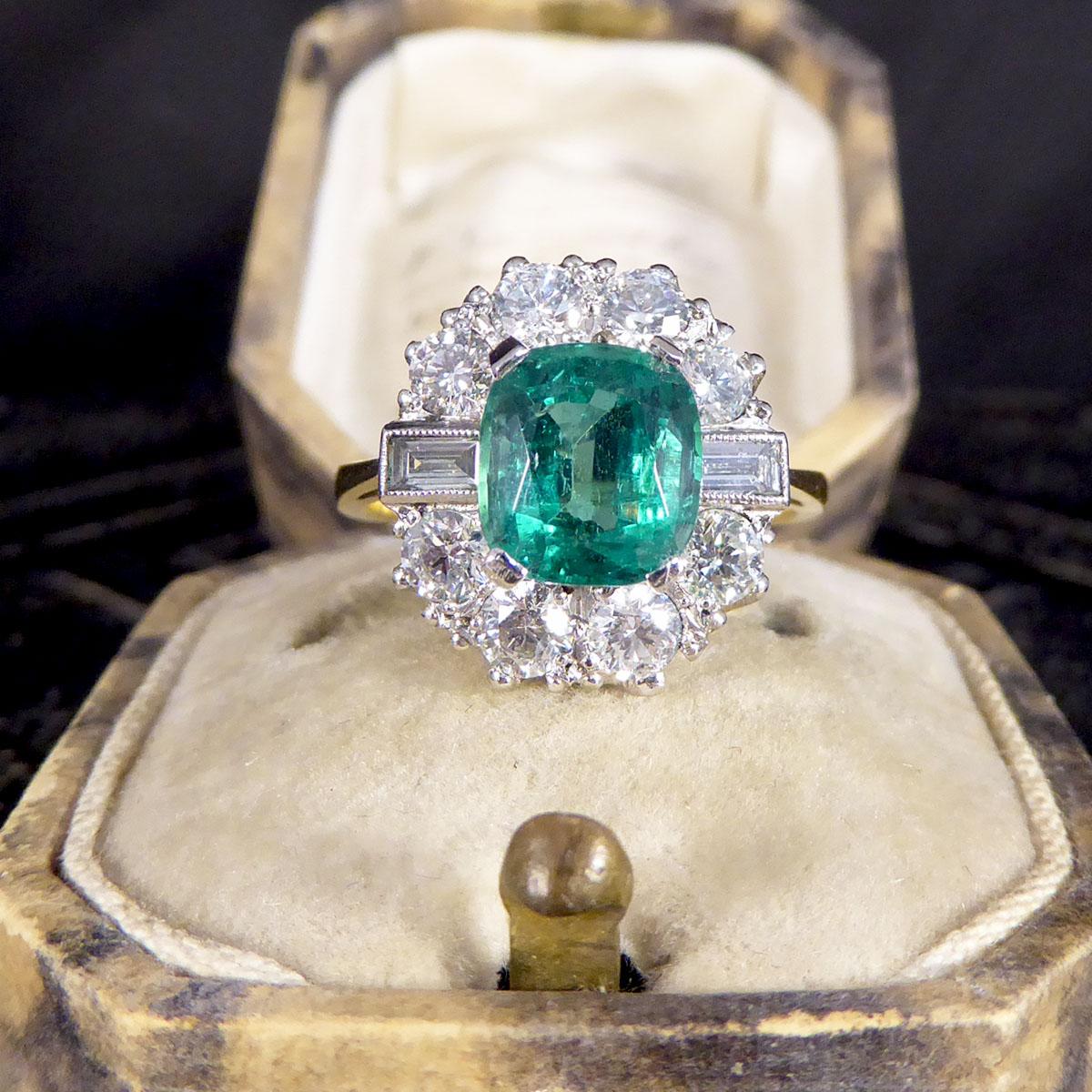 Contemporary 2.08ct Emerald and 1.25ct Diamond Cluster Ring in 18ct Gold 3