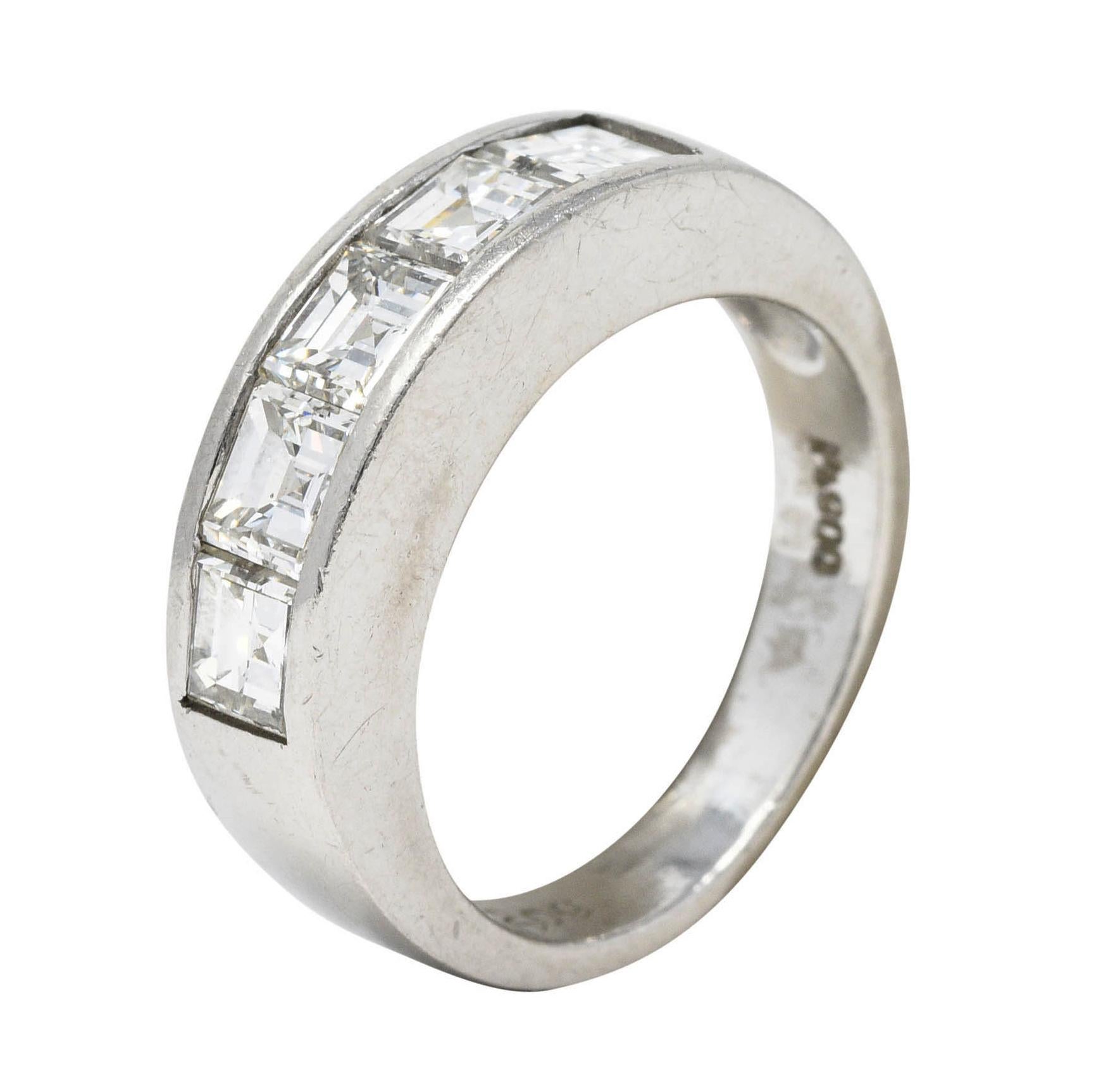 Contemporary 2.09 Carats Square Step Diamond Platinum Channel Band Ring 5