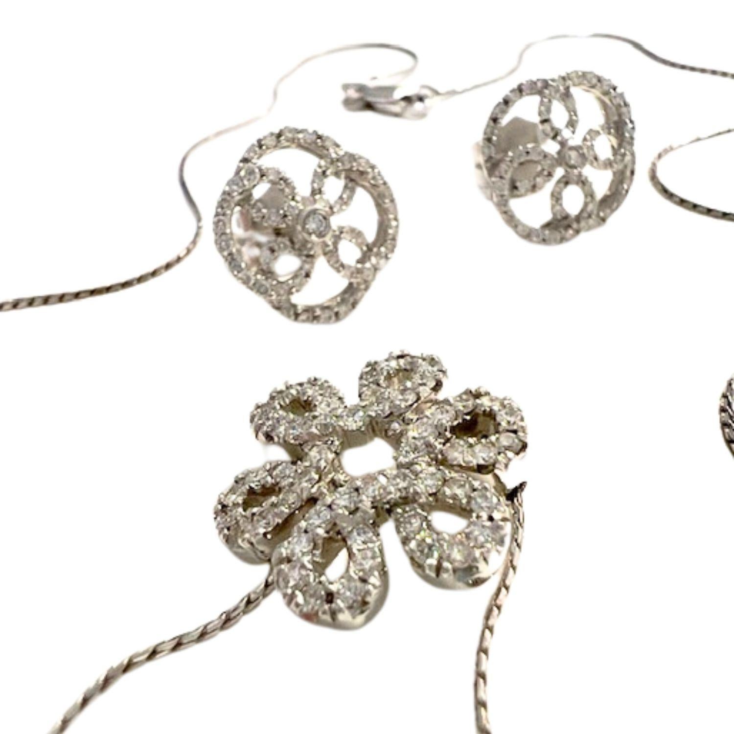 Women's Contemporary 20th Century 1.54 ct Diamonds Gold Necklace & Earrings Set For Sale