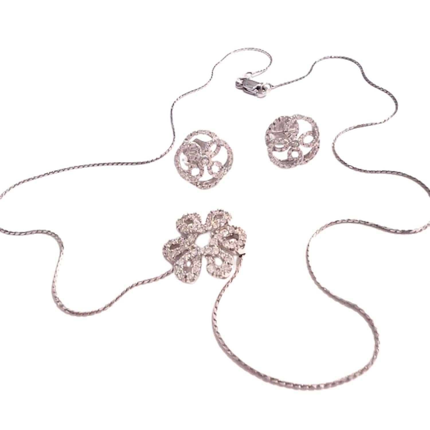 Contemporary 20th Century 1.54 ct Diamonds Gold Necklace & Earrings Set For Sale 1