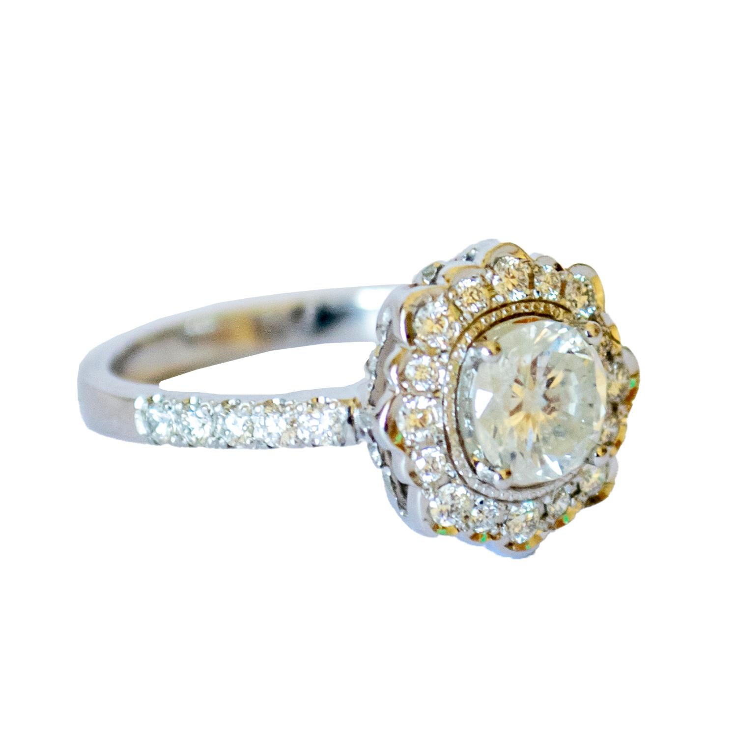 Bague contemporaine du 20e siècle en or 18K avec diamant de 1,40 ct Bon état - En vente à MADRID, ES