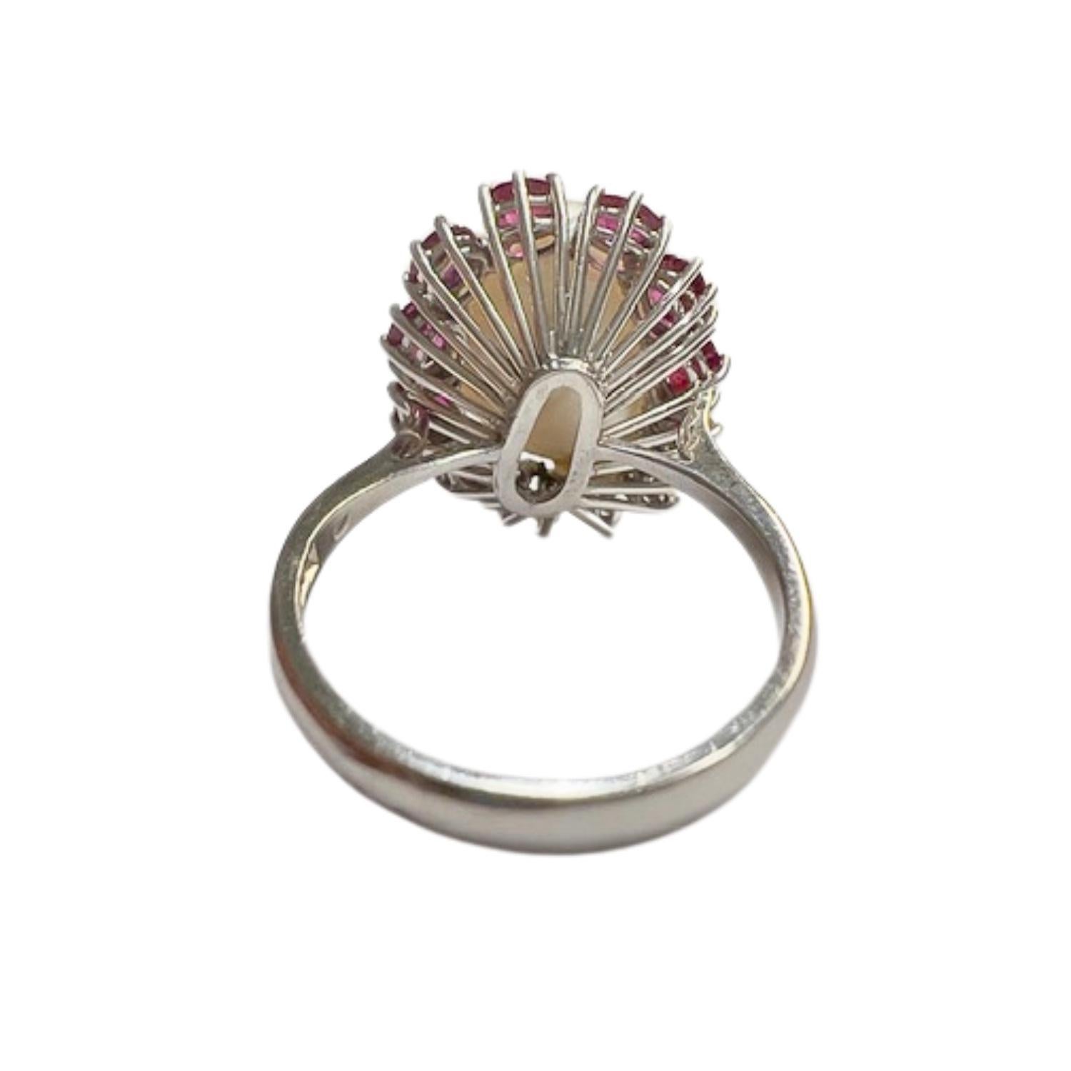 Contemporary 20th Century Diamond, Ruby, and Pearl Gold Ring For Sale 9