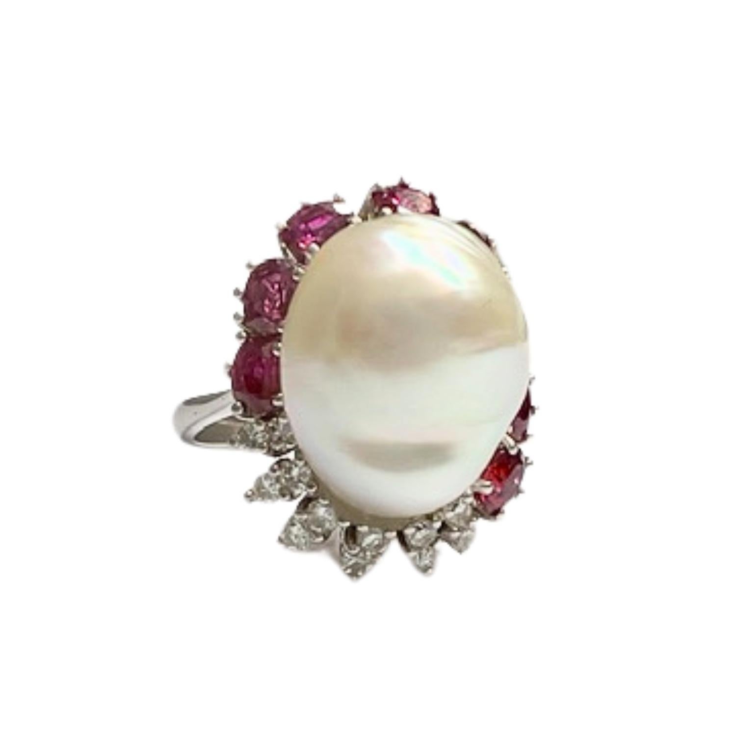 Women's Contemporary 20th Century Diamond, Ruby, and Pearl Gold Ring For Sale