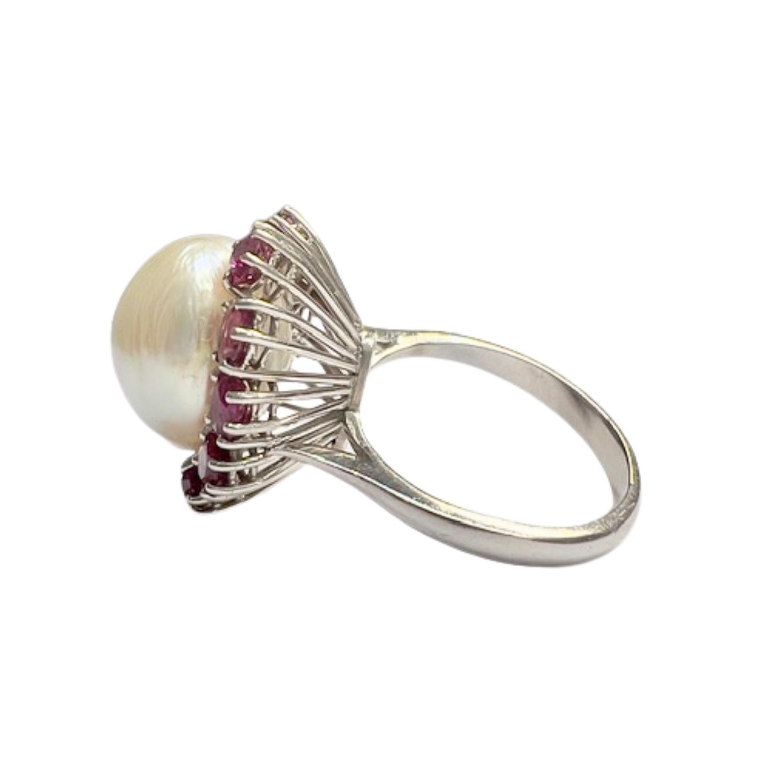 Contemporary 20th Century Diamond, Ruby, and Pearl Gold Ring For Sale 3
