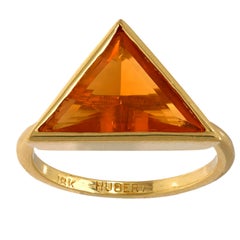 Contemporary 2.10 carat fire opal 18k yellow gold bezel ring