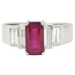 Contemporary 2.10 CTW Emerald Cut Ruby Diamond 18 Karat White Gold Ring
