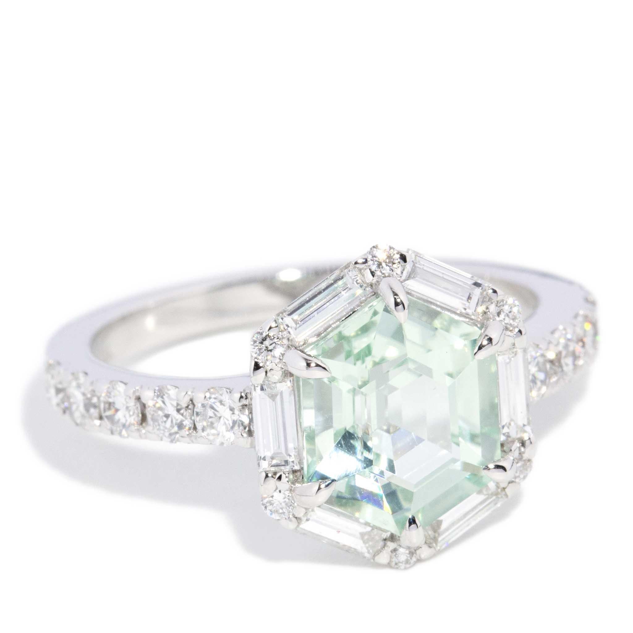 Hexagon Cut Contemporary 2.10ct Tourmaline & Diamond Hexagonal Ring 18ct White Gold For Sale