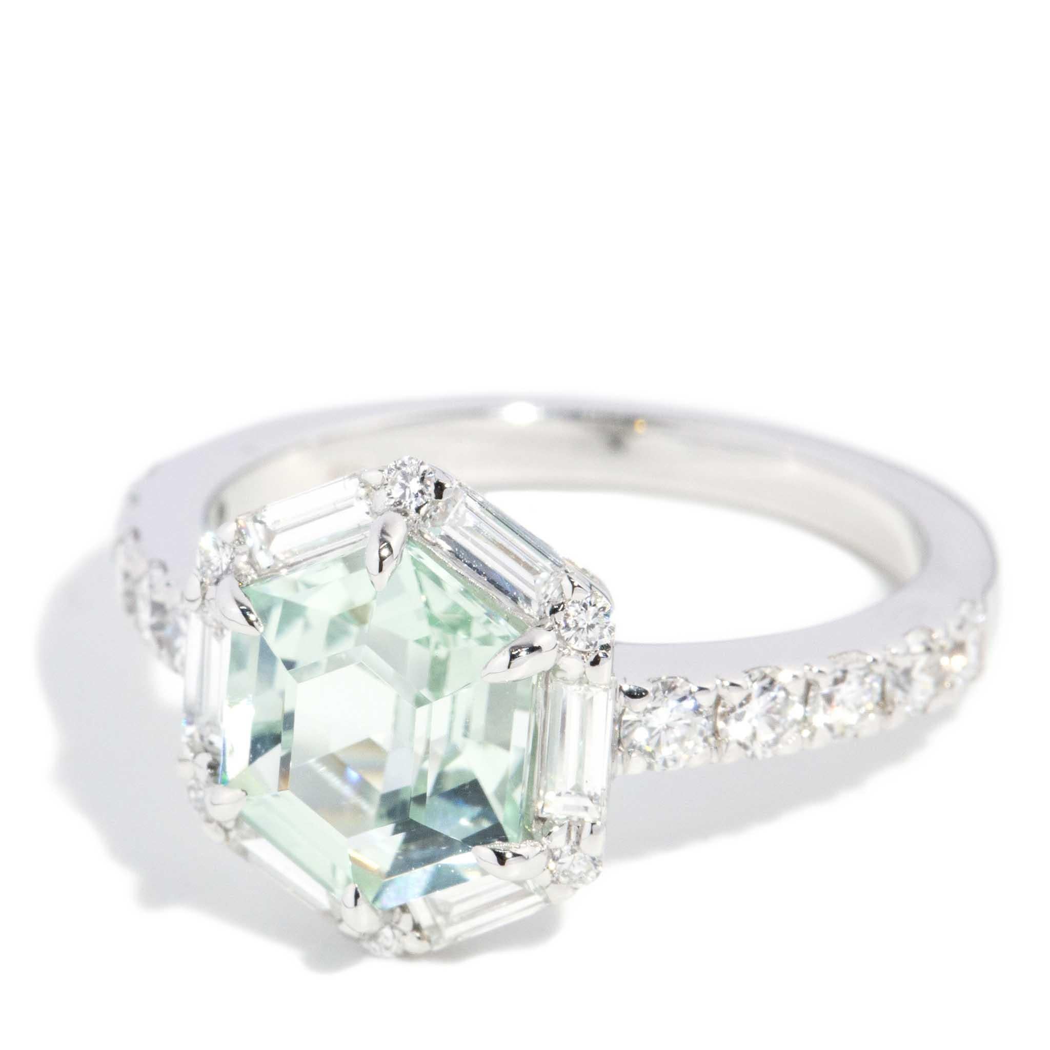 Women's Contemporary 2.10ct Tourmaline & Diamond Hexagonal Ring 18ct White Gold For Sale