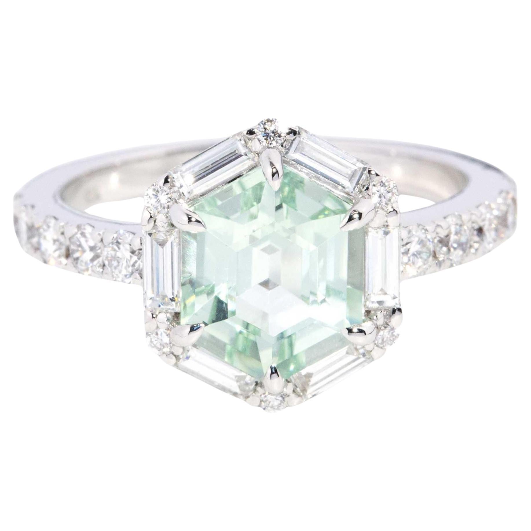 Contemporary 2.10ct Tourmaline & Diamond Hexagonal Ring 18ct White Gold