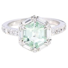 Contemporary 2.10ct Tourmaline & Diamond Hexagonal Ring 18ct White Gold