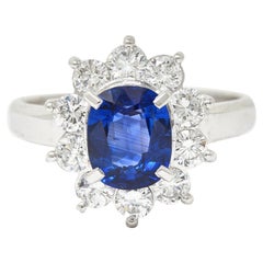 Contemporary 2.13 Carats Cushion Cut Sapphire Diamond Platinum Halo Ring