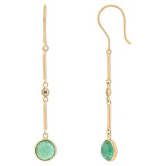 Contemporary 2.15ct Emerald & Diamond Floating Drop Earrings in 14K Yellow Gold