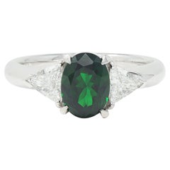 Contemporary 2.19 CTW Tsavorite Garnet Diamond Platinum Three Stone Ring