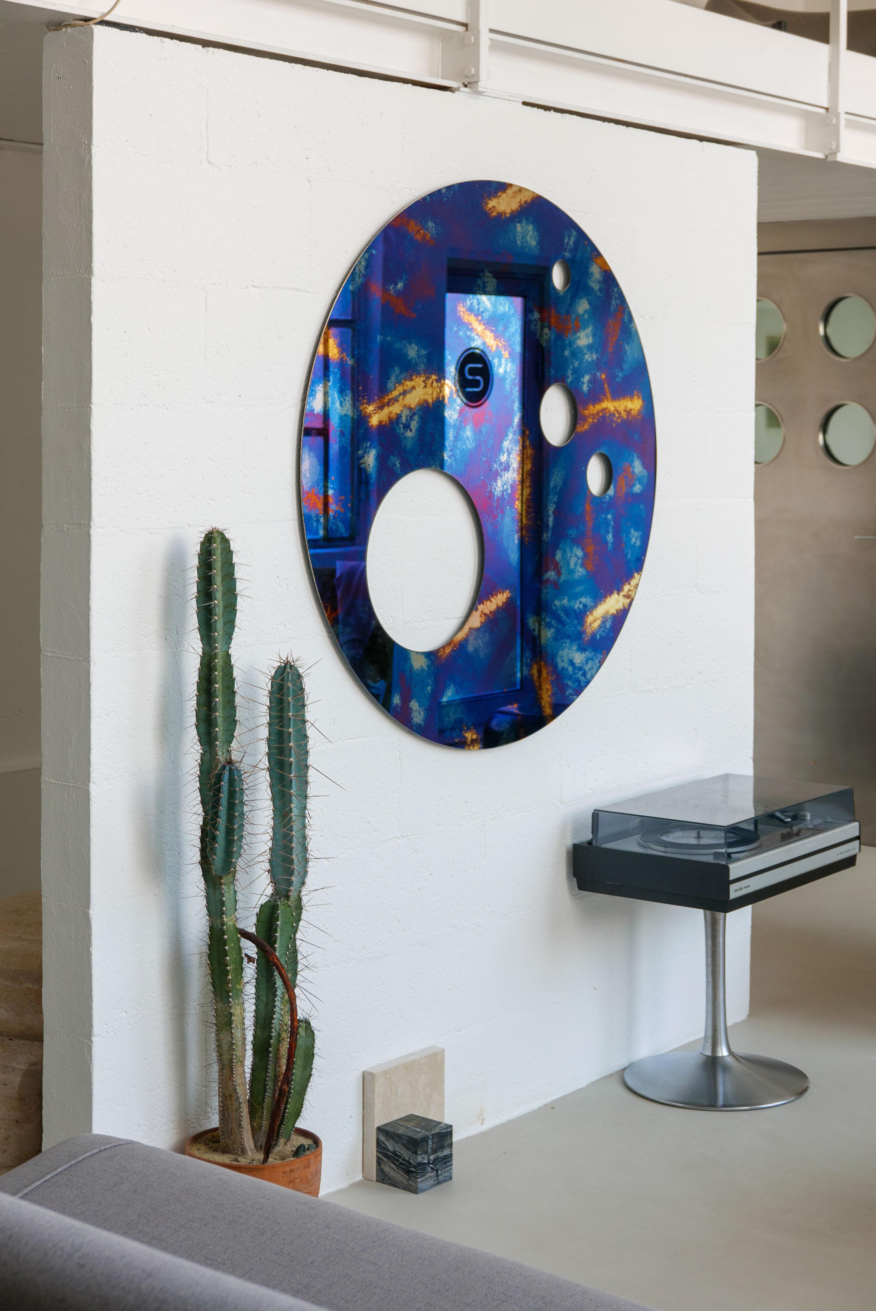 Modern Contemporary 21st Century Blue Silos Mirror by Spinzi, Antique Patinated Finish For Sale