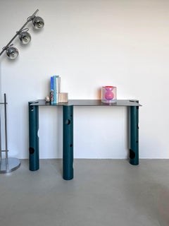 Contemporary Console Sideboard Green Metal & Mirror by Spinzi, Industrial Chic