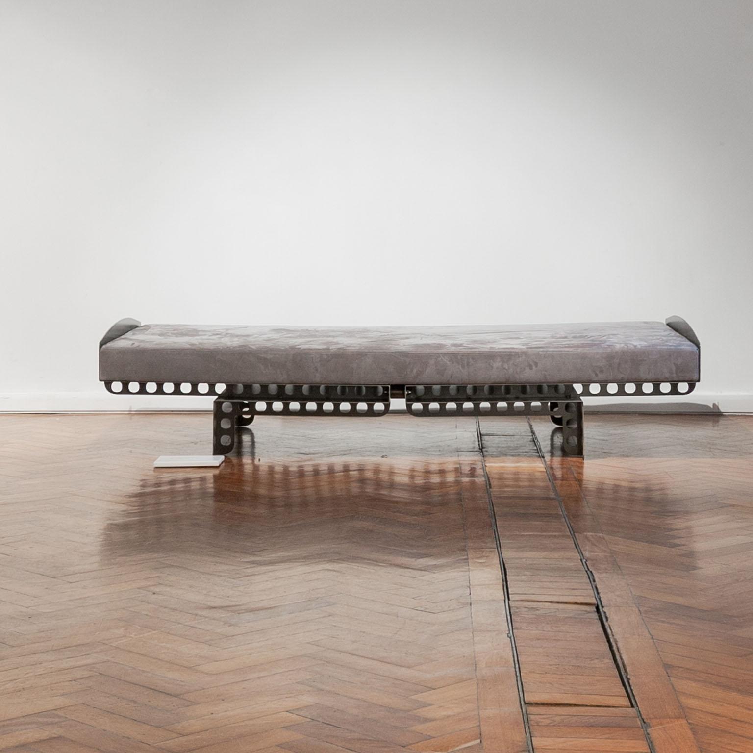 Sculptural Sofa / Day Bed in Burnt Metal and Leather, Jean Prouvé Style For Sale 4