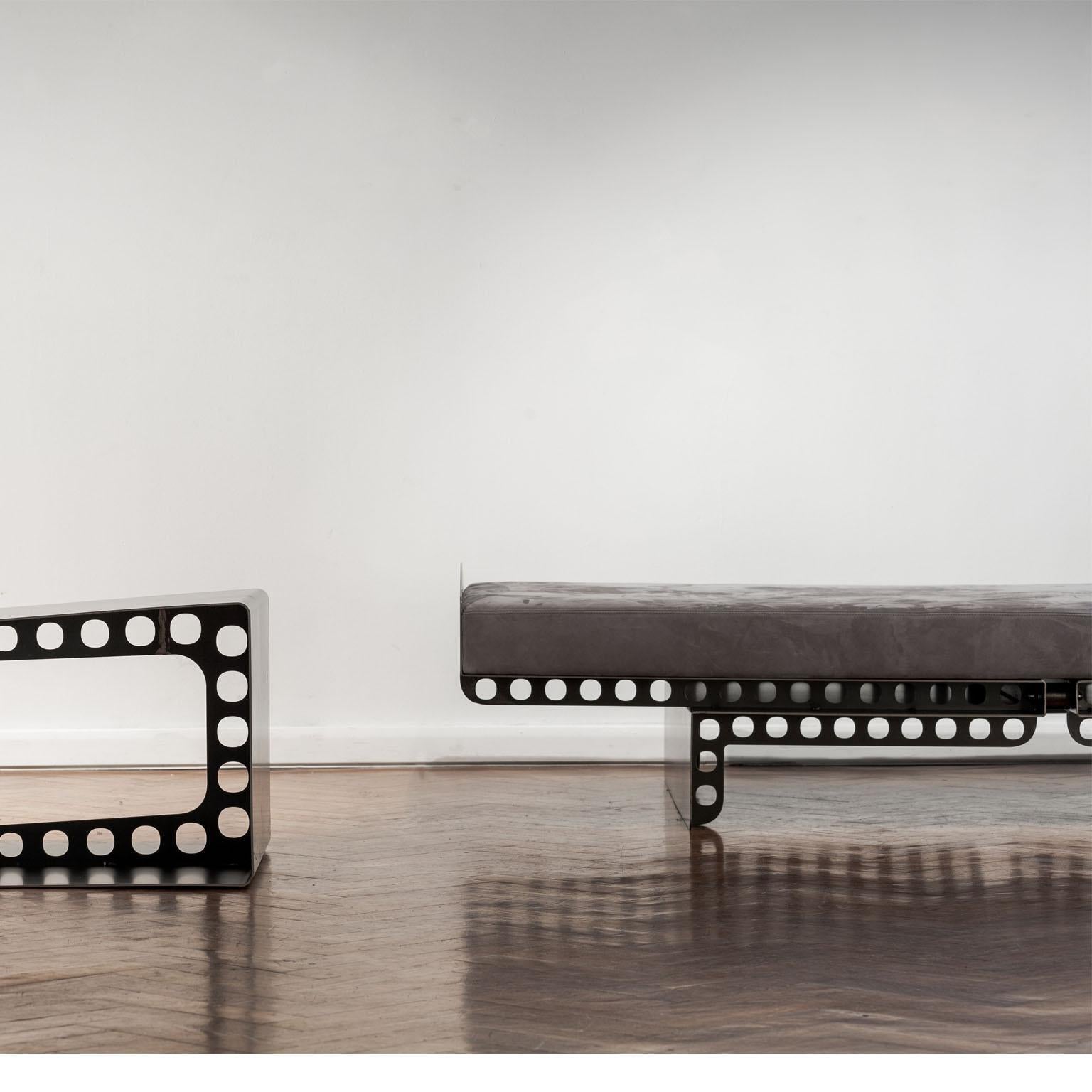 Sculptural Sofa / Day Bed in Burnt Metal and Leather, Jean Prouvé Style For Sale 5