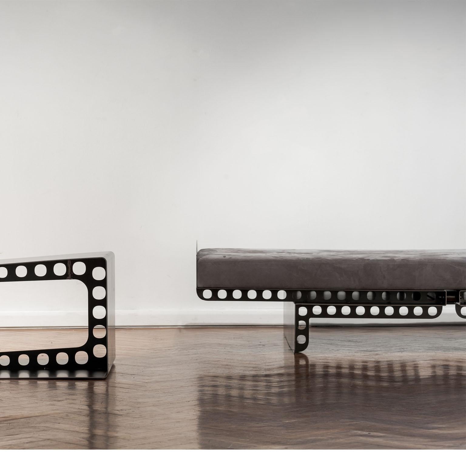 Sculptural Sofa / Day Bed in Burnt Metal and Leather, Jean Prouvé Style 5