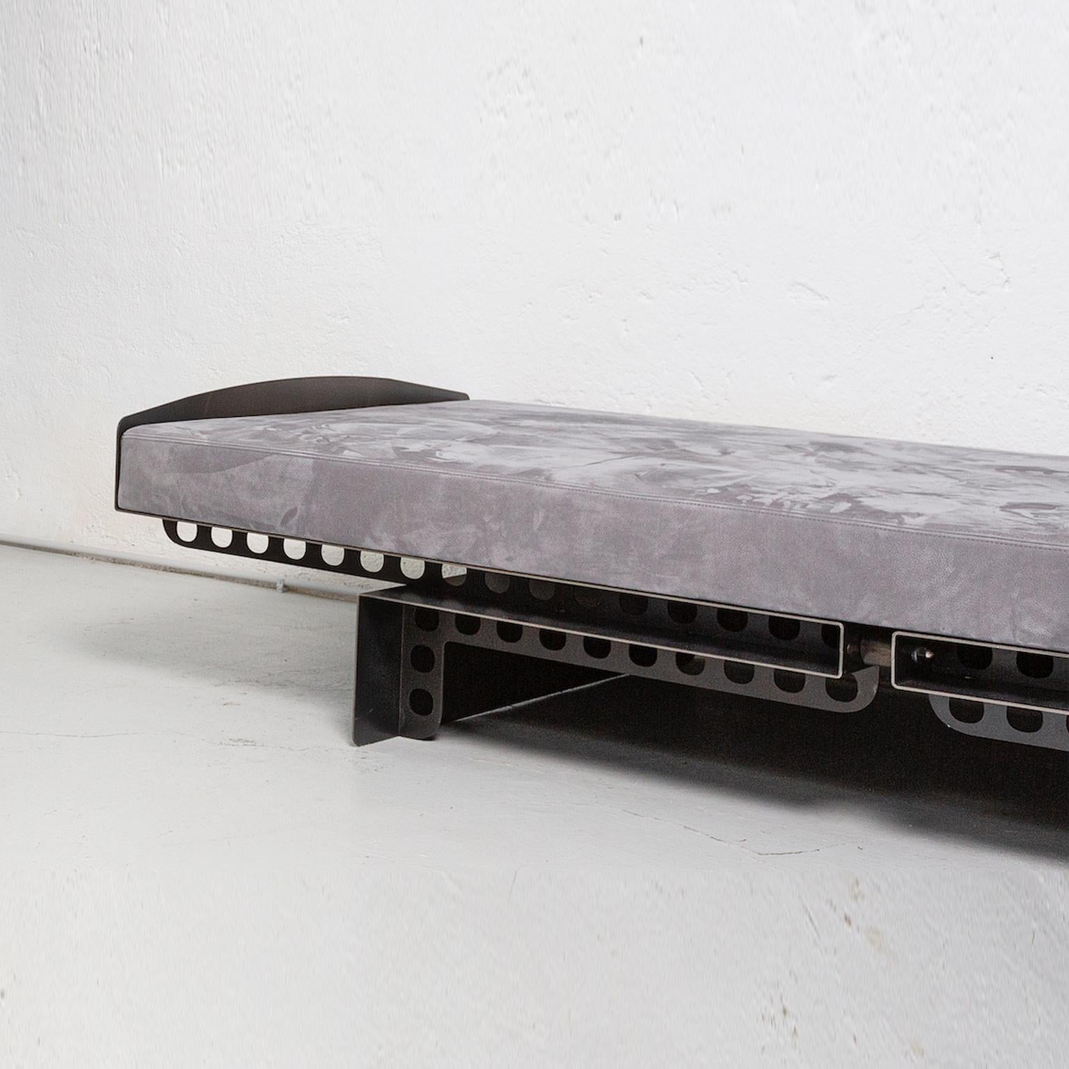 Contemporary Sculptural Sofa / Day Bed in Burnt Metal and Leather, Jean Prouvé Style For Sale