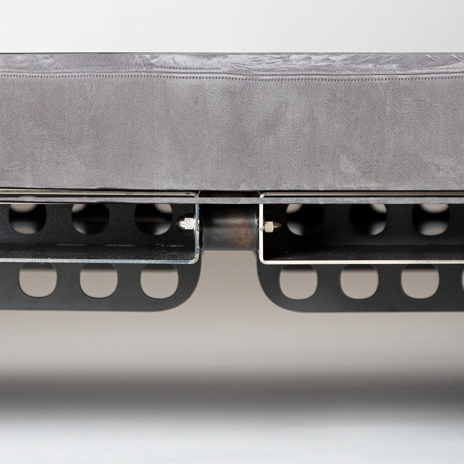Sculptural Sofa / Day Bed in Burnt Metal and Leather, Jean Prouvé Style 1