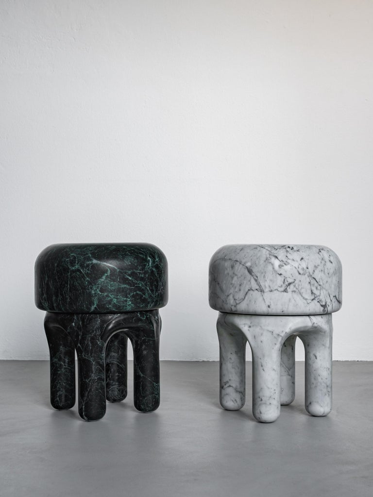 Contemporary 21st Century Spinzi Medusa Green Marble Stool, Collectible ...