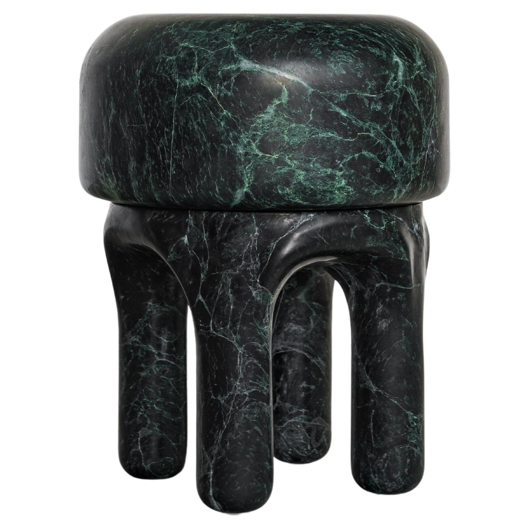 Contemporary 21st Century Spinzi Medusa Green Marble Stool, Collectible Design For Sale