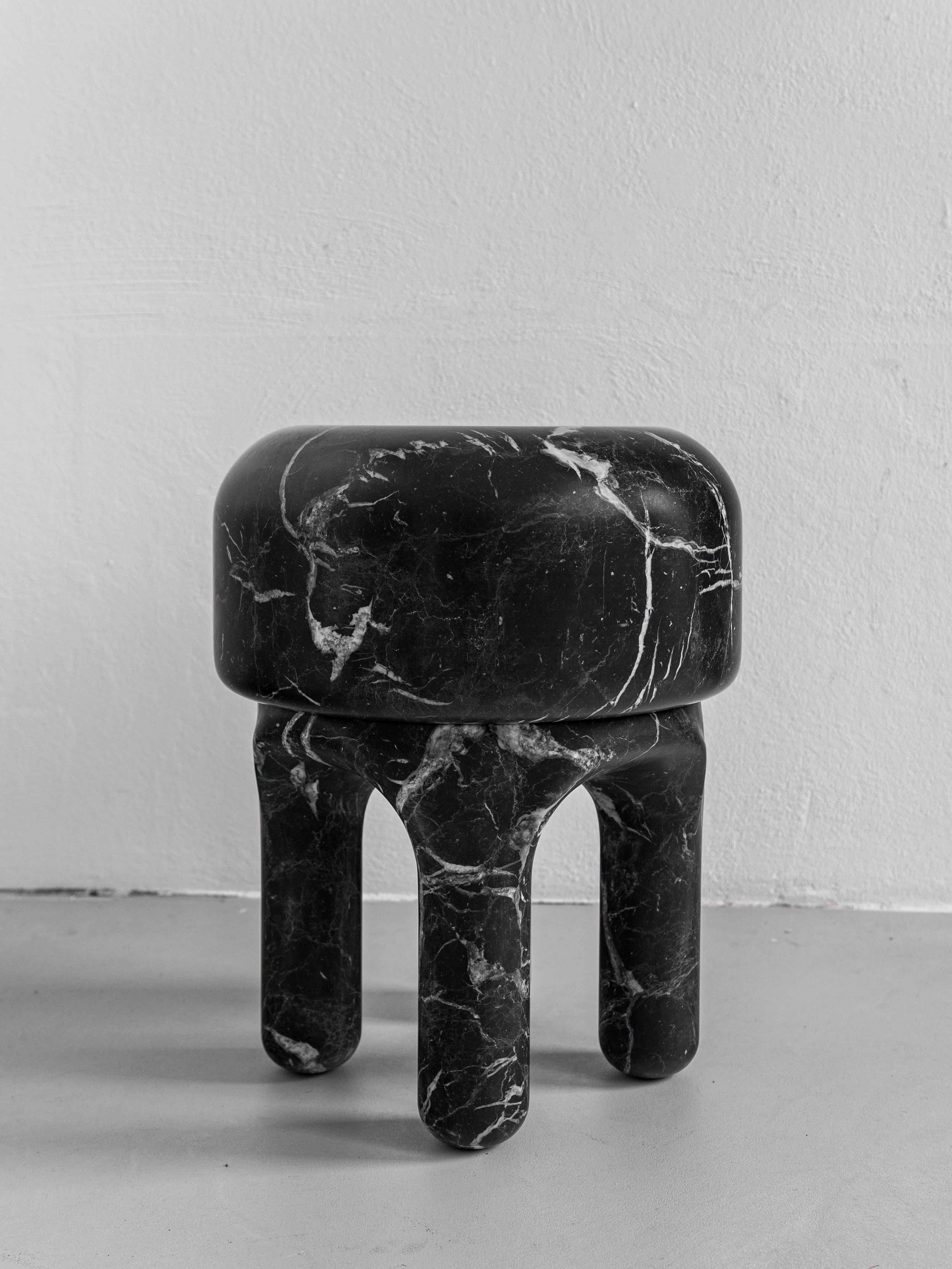 Modern Black Marble Side Table, Collectible Italian Sculpture For Sale