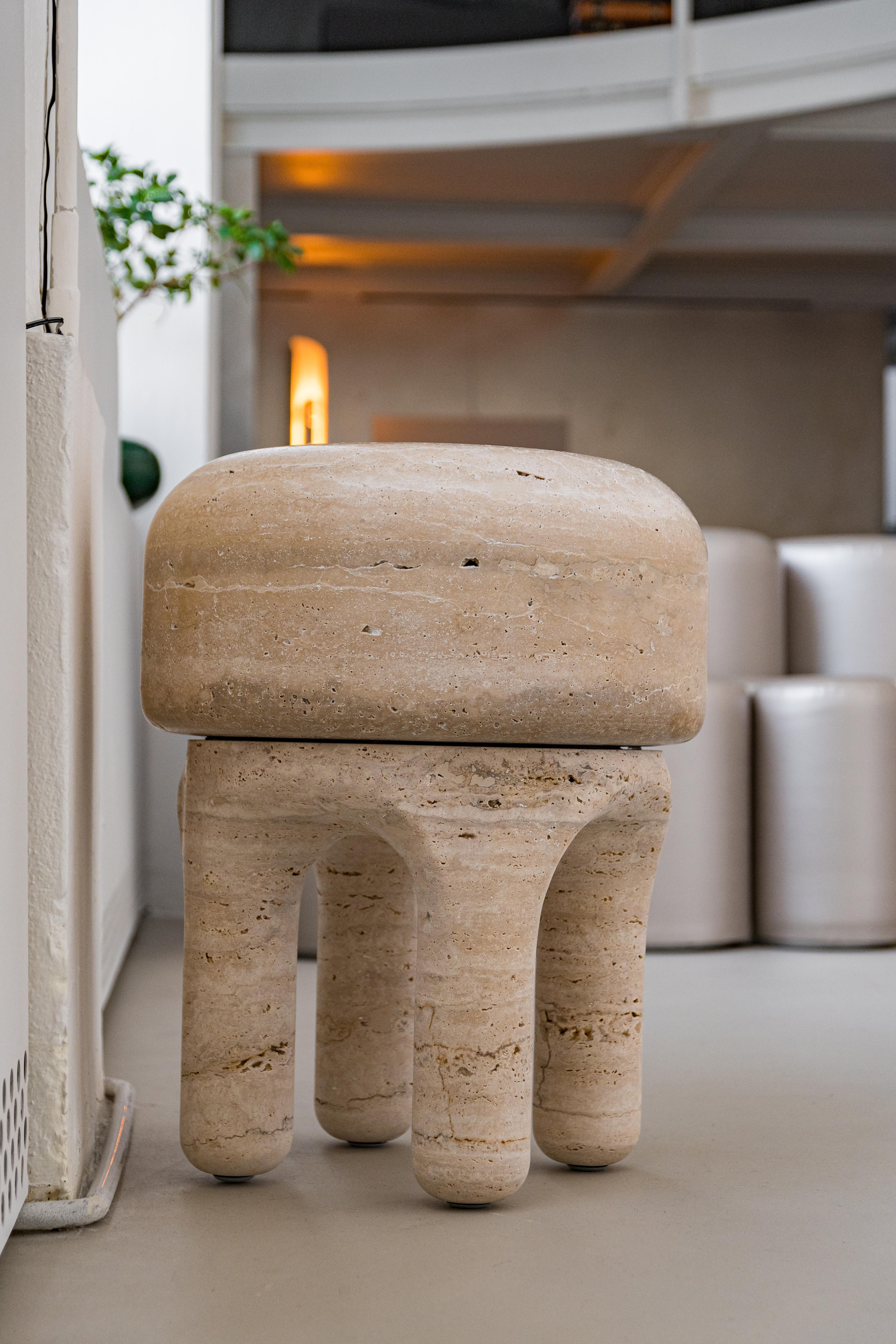 Organic Modern Stool Table Sculpture in Travertine - Urban Wabi Style In New Condition For Sale In Milano, IT