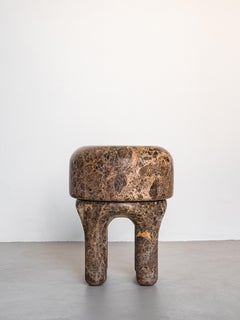 Tabouret en marbre rouge, sculpture de collection, fabriqué en Italie