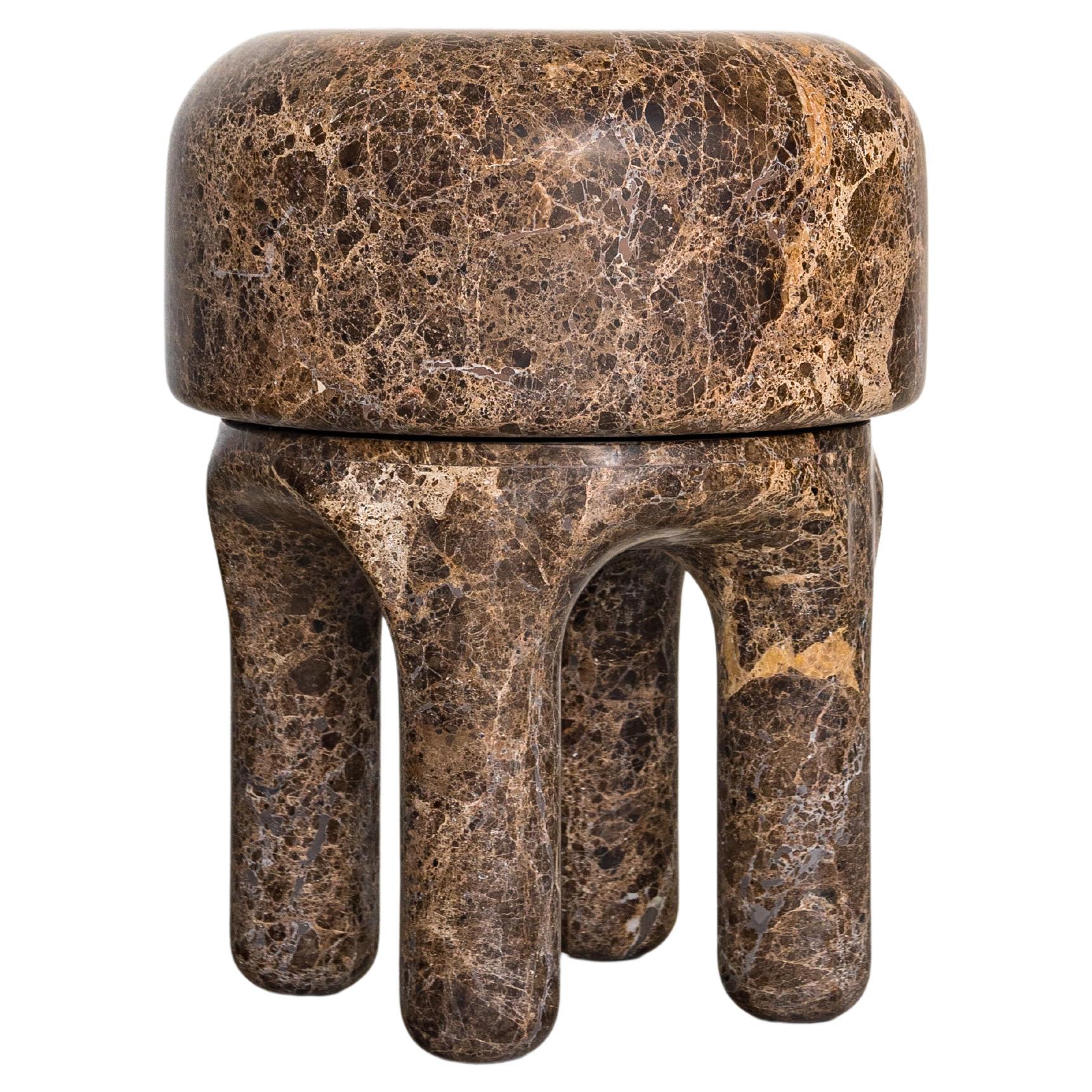 Contemporary 21st Century Spinzi Red Emperador Marble Stool, Collectible Design For Sale
