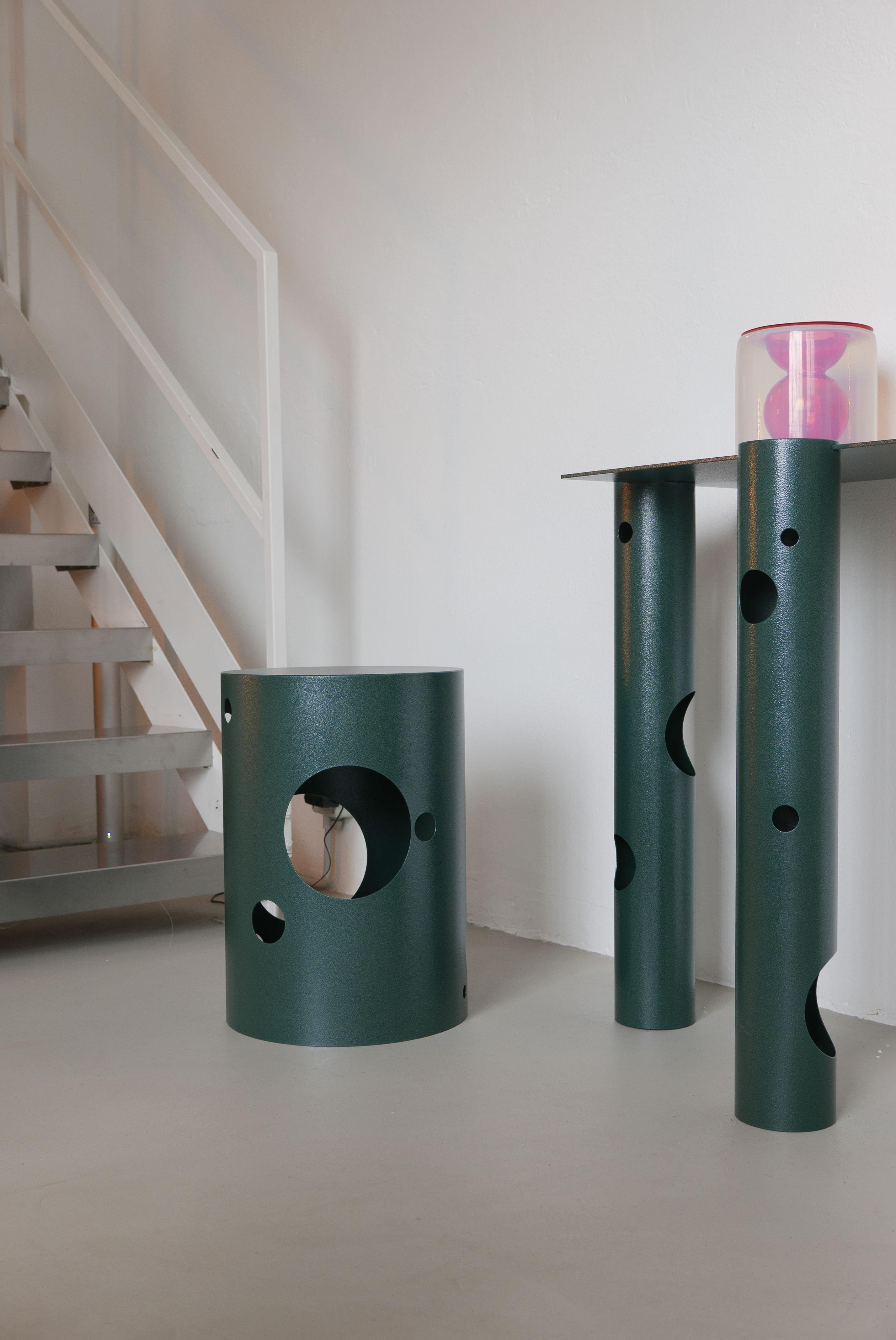 Contemporary 21st Century Spinzi Silös Metal Stool, Side Table, Dark Green In New Condition For Sale In Milano, IT
