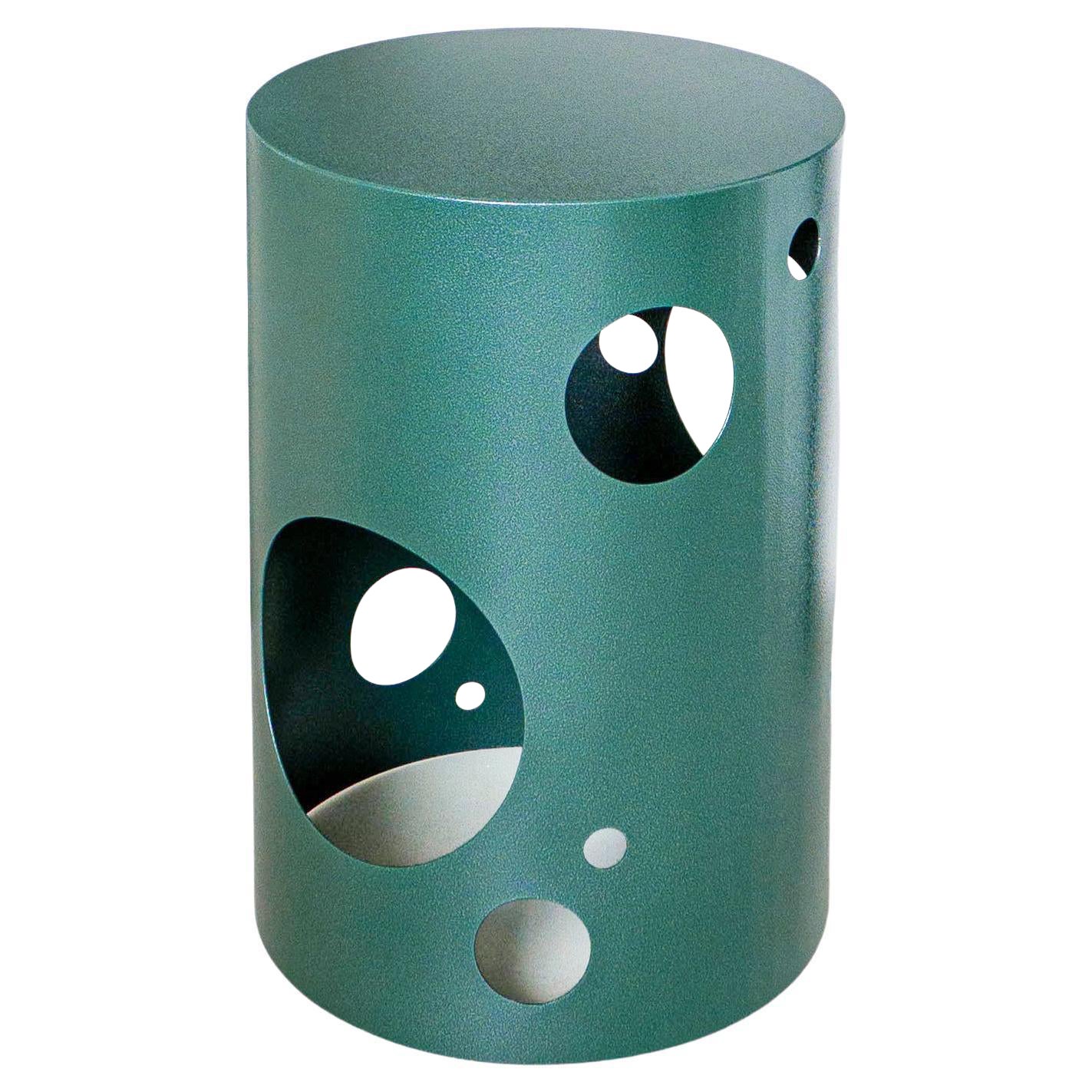Contemporáneo Siglo XXI Spinzi Silös Taburete de metal, Mesa auxiliar, Verde oscuro en venta