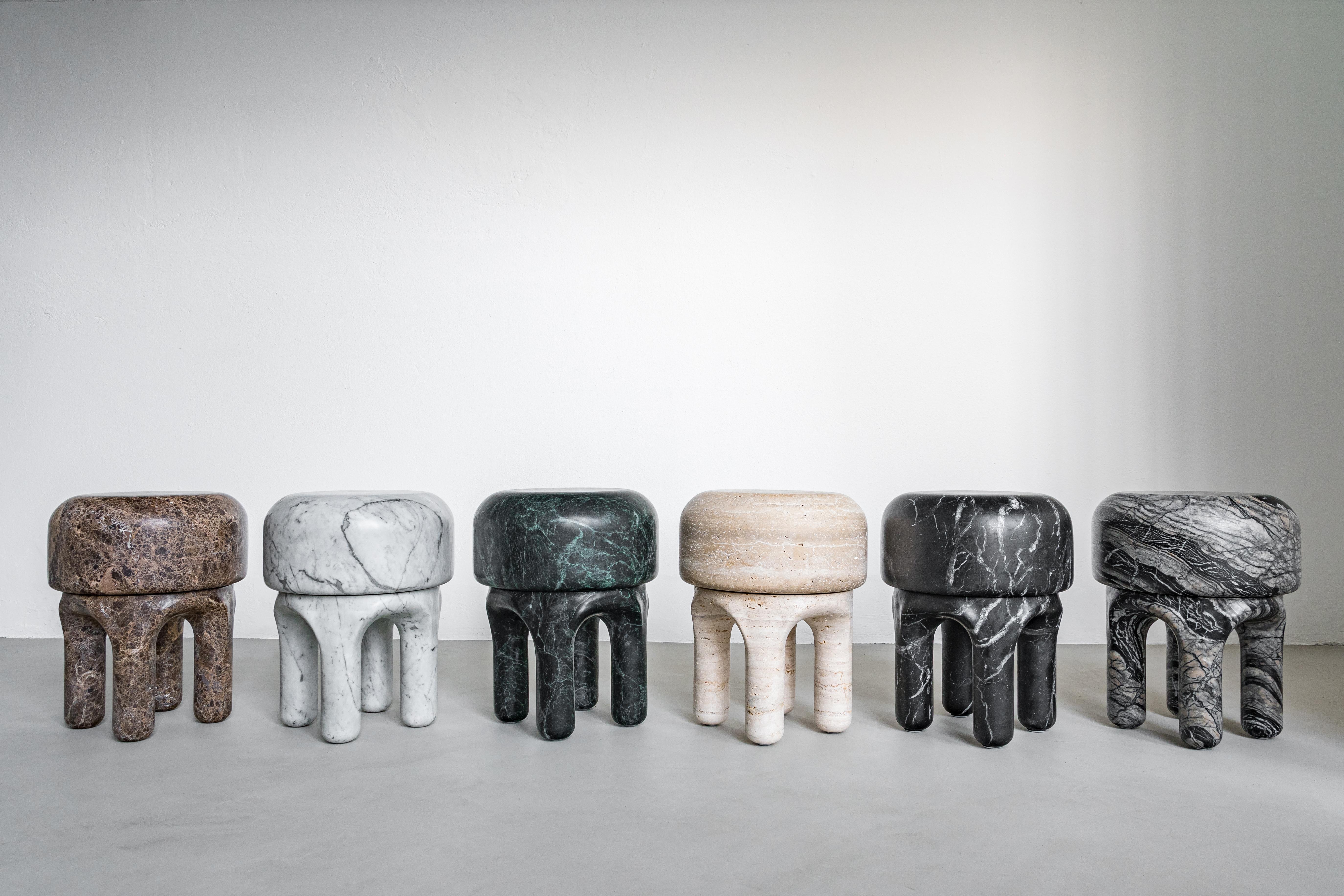 Contemporary White Carrara Marble Side Table - Collectible Italian Design For Sale