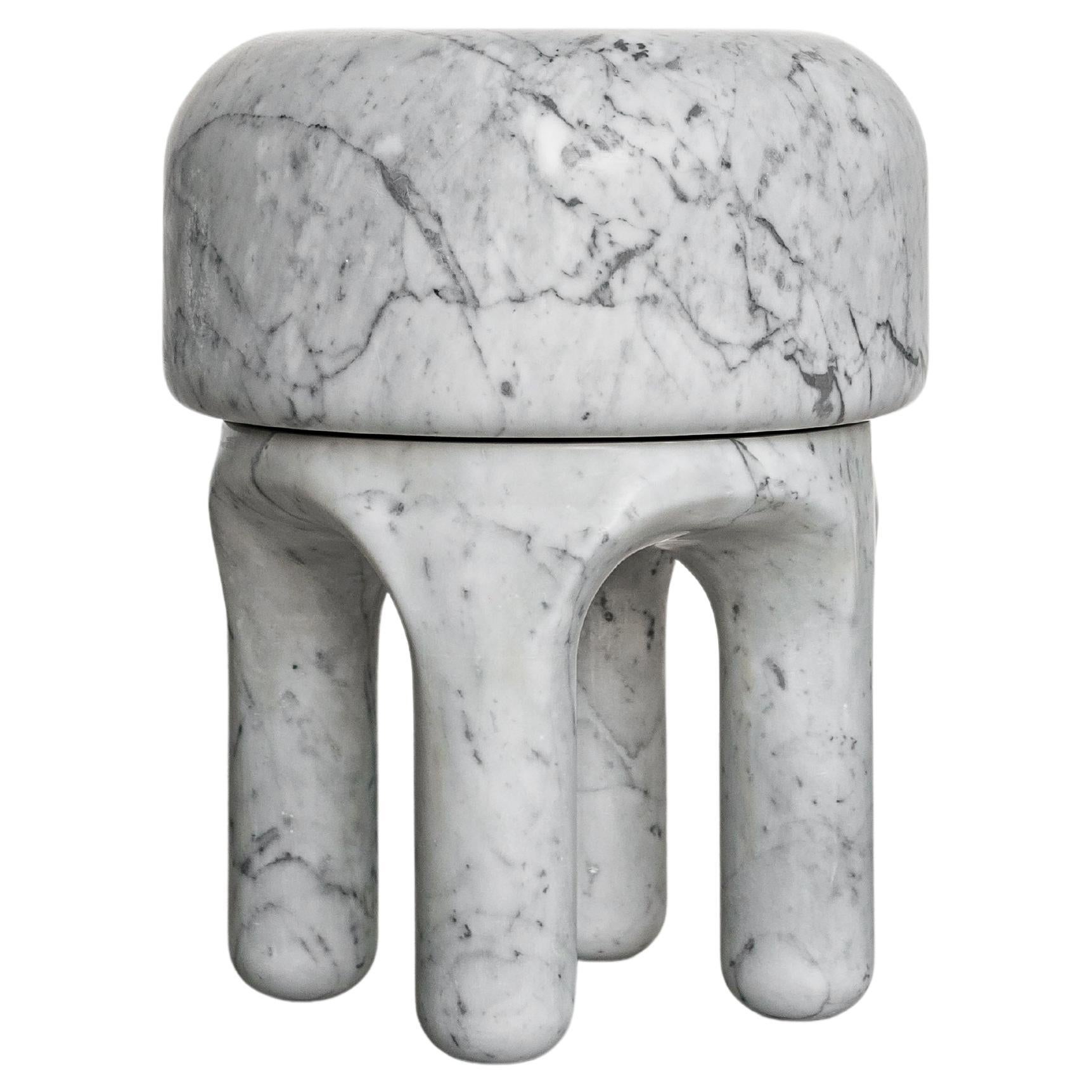 Contemporary 21st Century Spinzi White Carrara Marble Stool, Collectible Design For Sale