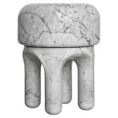 Contemporary 21st Century Spinzi White Carrara Marble Stool, Collectible Design
