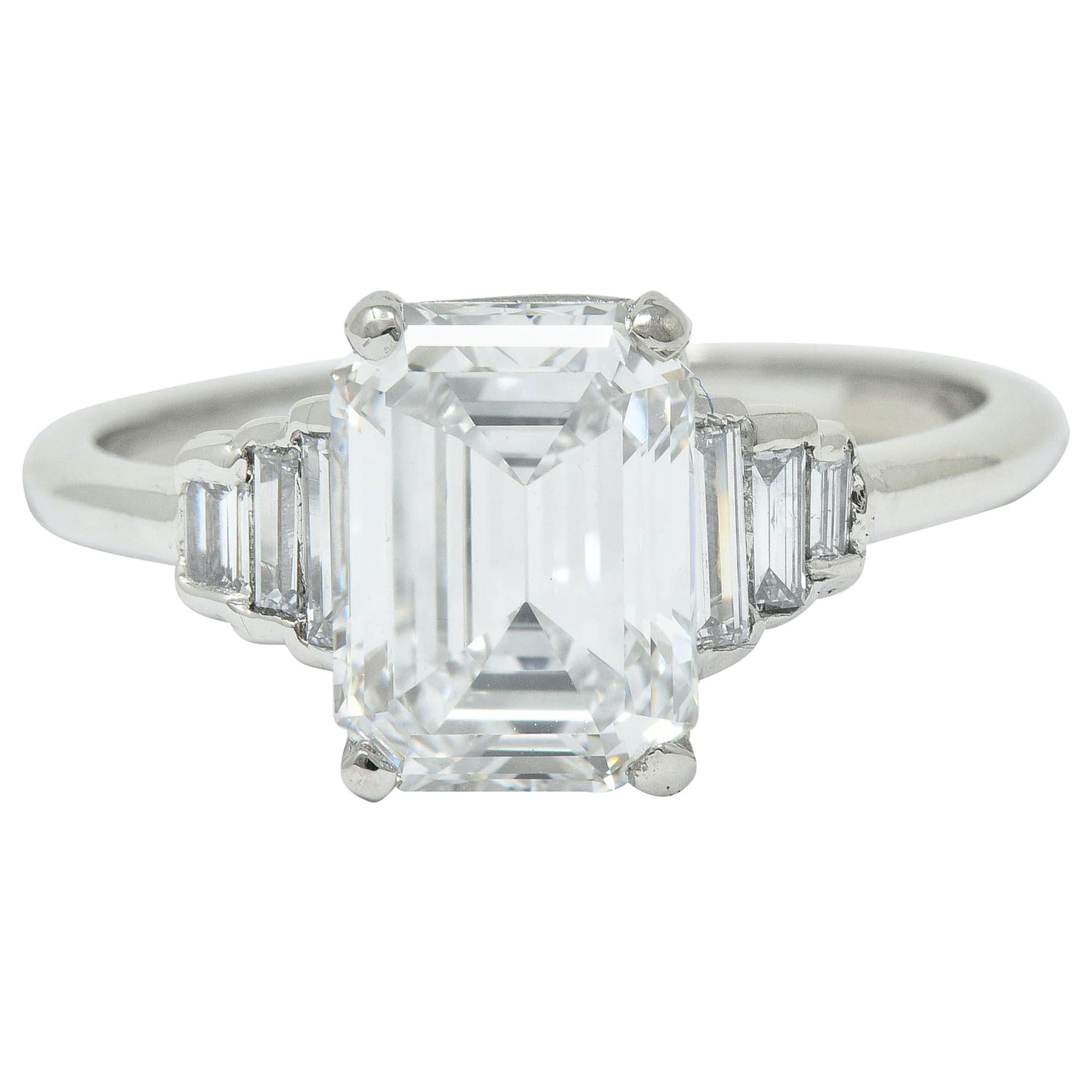 Contemporary 2.20 Carat Emerald Cut Diamond Platinum Engagement Ring GIA
