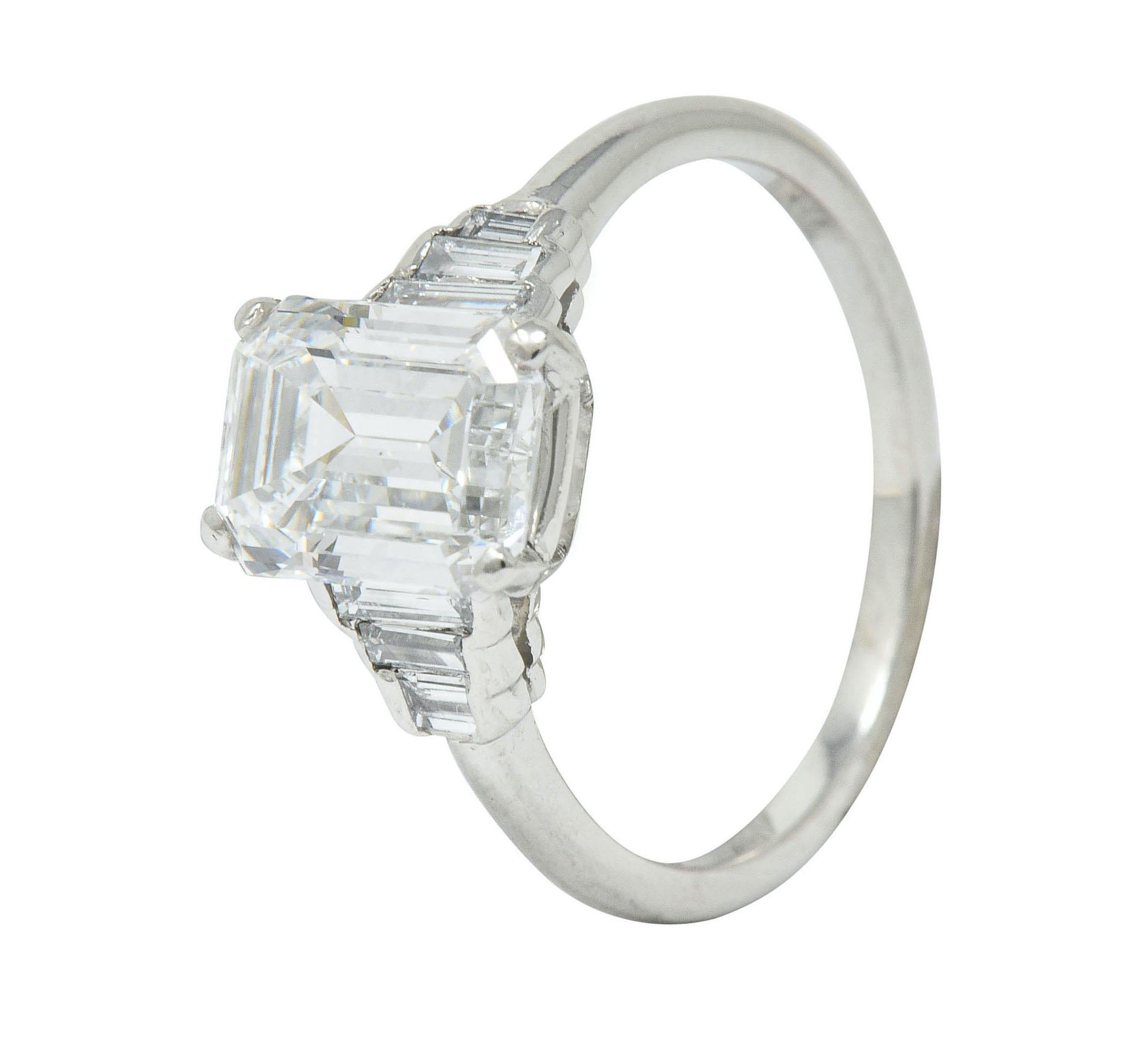 Contemporary 2.20 Carat Emerald Cut Diamond Platinum Engagement Ring GIA 6