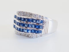 Contemporary 2.20ct Square Blue Sapphire & Quartz Sterling Silver Wide Band Ring