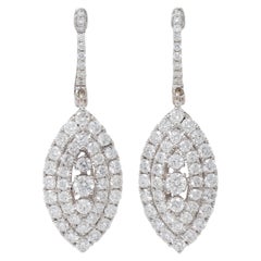 Contemporary 2.21 CTW Diamond 18 Karat White Gold Navette Drop Earrings