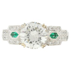 Contemporary 2.21 CTW Diamond Emerald 18 Karat White Gold Engagement Ring GIA
