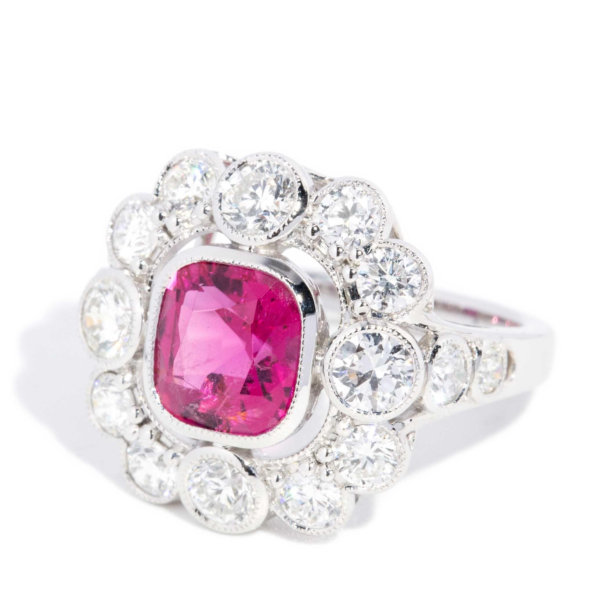 Contemporain Bague Contemporary 2.22 Carat Rubellite & 2.48 Carat Diamond Halo Gold 18ct White Gold en vente