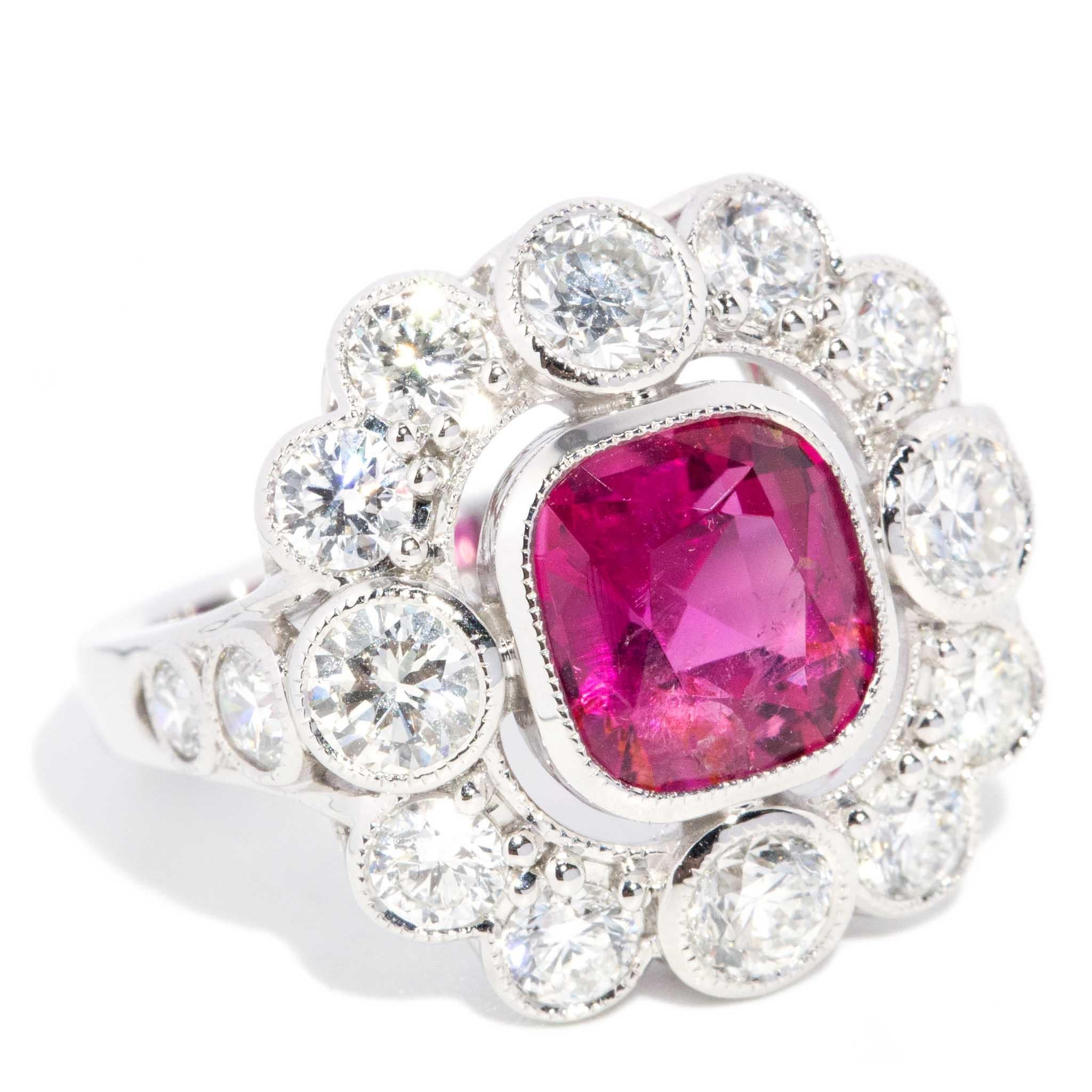 Bague Contemporary 2.22 Carat Rubellite & 2.48 Carat Diamond Halo Gold 18ct White Gold Neuf - En vente à Hamilton, AU